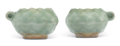 View full screen - View 1 of Lot 618. A pair of 'Longquan' celadon-glazed bird feeders, Southern Song / Yuan dynasty.