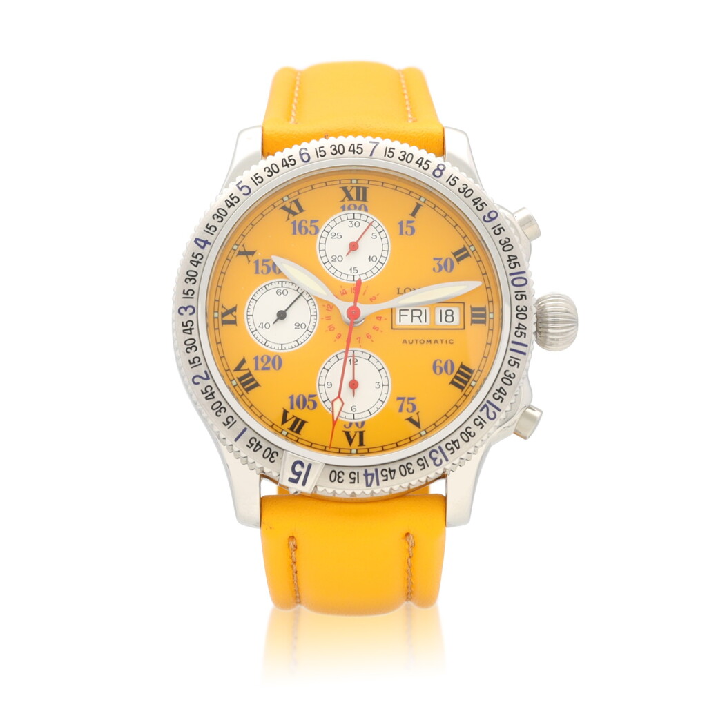 View full screen - View 1 of Lot 9333. Longines | Lindbergh Stundenwinkel, Reference L2.618.4, A special edition stainless steel chronograph wristwatch with day and date, Circa 2002 | 浪琴 | Lindbergh Stundenwinkel 型號L2.618.4 特別版精鋼計時腕錶,備日期及星期顯示,約2002年製.