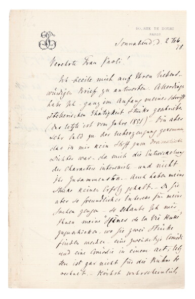 View full screen - View 1 of Lot 68. Ivan Turgenev. Autograph letter signed, to the poet Betty Paoli, explaining why he does not write plays, 1878.