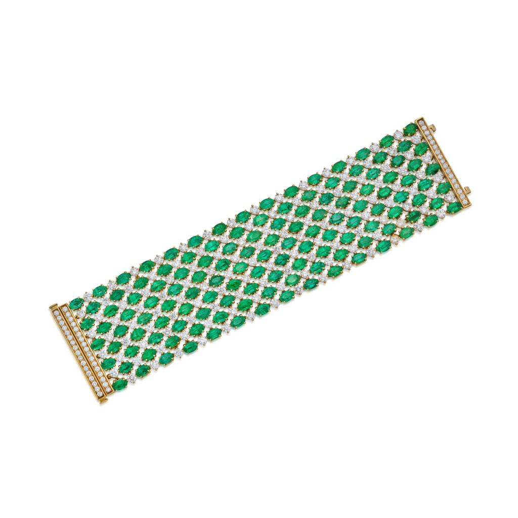 View full screen - View 1 of Lot 468. Emerald and Diamond Bracelet.