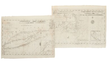 View full screen - View 1 of Lot 1004. Clark, Matthew | A rare map of the Long Island and Cape Cod coasts from the first American-made atlas.