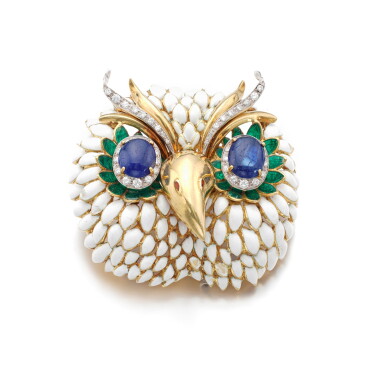 View full screen - View 1 of Lot 863. Enamel, sapphire and diamond brooch.