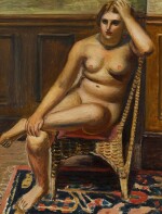 Zenzaburo Kojima 児島善三郎 | Nude sitting in rattan chair 藤椅上的裸女