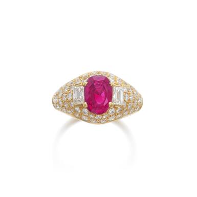 View full screen - View 1 of Lot 838. Ruby and diamond ring.