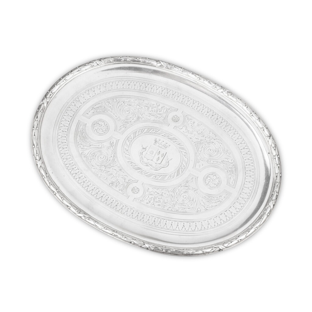 View full screen - View 1 of Lot 1354. A small French silver oval tray, Jean-Baptiste-Gustave Odiot, Paris, circa 1880.