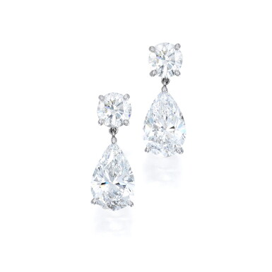 View full screen - View 1 of Lot 8. Pair of Diamond Pendant-Earclips.