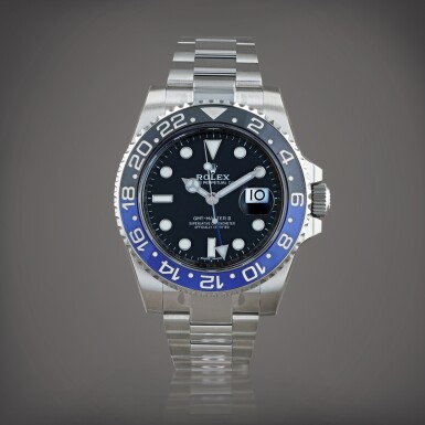 View full screen - View 1 of Lot 648. GMT-Master II 'Batman' stickered, reference 116710BLNR Montre bracelet à double fuseau horaire en acier avec date | Stainless steel dual time zone wristwatch with date and bracelet Vers 2018 | Circa 2018.