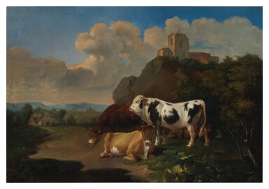 View full screen - View 1 of Lot 94. Sold Without Reserve | DUTCH SCHOOL, 19TH CENTURY | A LANDSCAPE WITH CATTLE AND RUINS BEYOND.