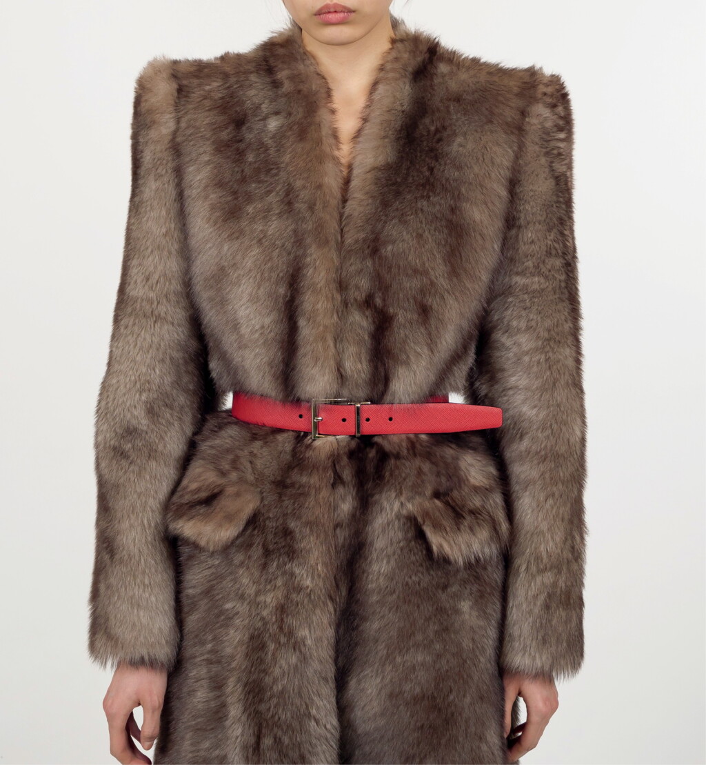 View full screen - View 1 of Lot 19. PRADA | SHEARLING COAT AND REVERSIBLE SAFFIANO BELT. UNIQUE COAT, NOT IN THE STORES.