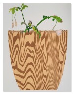 Wood Grain Pot with Night Bloom