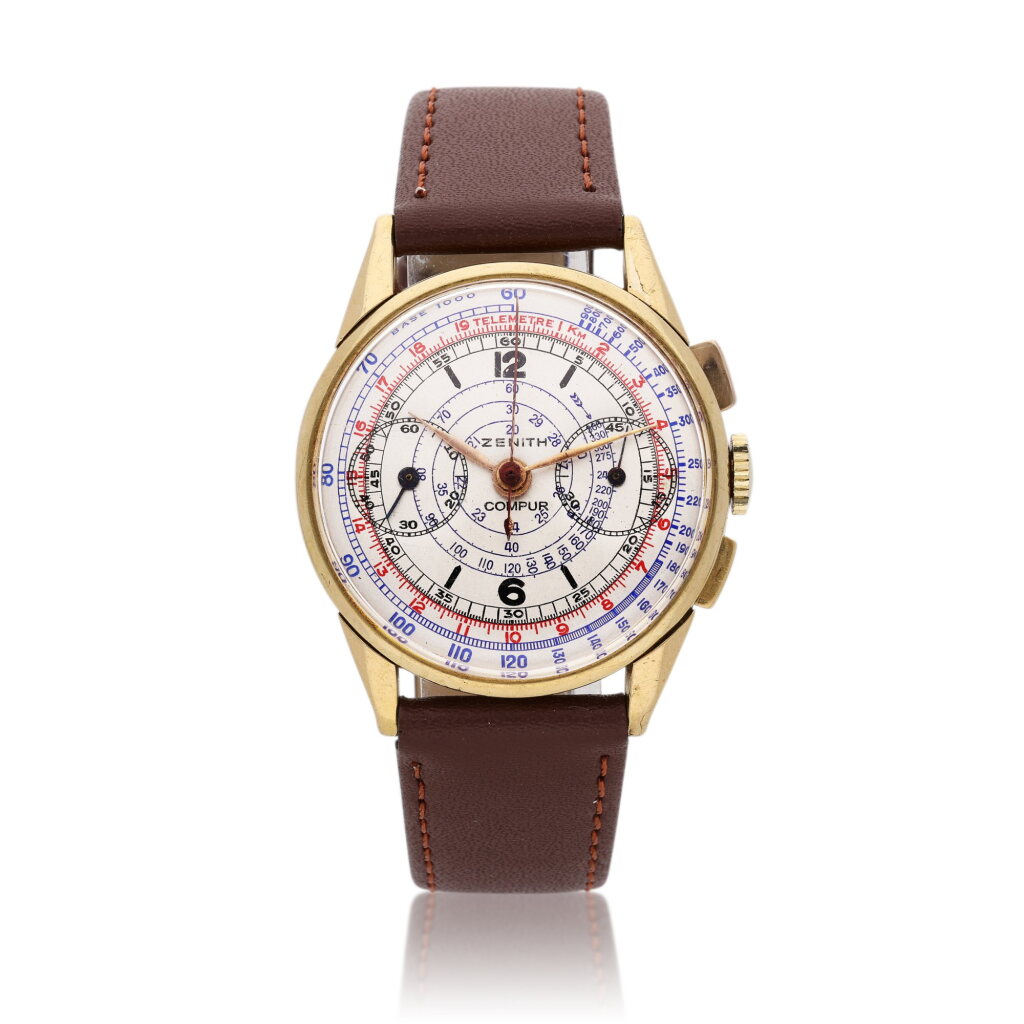 View full screen - View 1 of Lot 89. Reference 5168 | A yellow gold chronograph wristwatch, Circa 1960.
