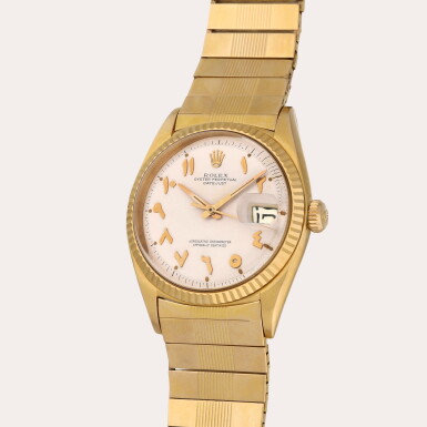 View full screen - View 1 of Lot 80. DateJust, Reference 1601 | A yellow gold wristwatch with date and bracelet | Circa 1961.