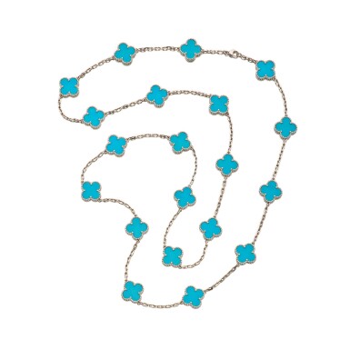 View full screen - View 1 of Lot 139. Van Cleef & Arpels | Gold and Turquoise 'Vintage Alhambra' Necklace, France 梵克雅寶 黃金鑲綠松石「Vintage Alhambra」項鏈,法國.