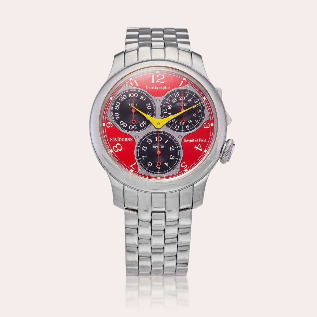 View full screen - View 1 of Lot 125. Centigraphe Souverain Formula Jean Todt 'Ferrari' | A limited edition platinum wristwatch with 100th of a second, 20 second and 10 minute registers, ergonomic buttons, and bracelet, Circa 2012.
