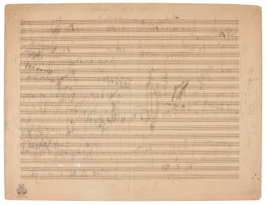 View full screen - View 1 of Lot 190. A. Bruckner. Autograph sketches for the second movement (Scherzo) of the unfinished 9th Symphony, 1889.