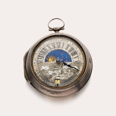 View full screen - View 1 of Lot 640. N. Nieuwenhof | A silver pair cased sun and moon verge watch with date, Circa 1720.