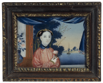 A RARE DIMINUTIVE CHINESE REVERSE GLASS PAINTING | QING DYNASTY, LATE 18TH / EARLY 19TH CENTURY | 清十八世紀末/ 十九世紀初 美人圖鏡畫