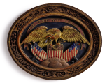 AN EXTREMELY RARE AND FINE CHINESE EXPORT CARVED WOOD 'EAGLE' PLAQUE FOR THE AMERICAN MARKET | QING DYNASTY, LATE 19TH CENTURY | 清十九世紀末 木雕加彩描金美國國徽圖牌