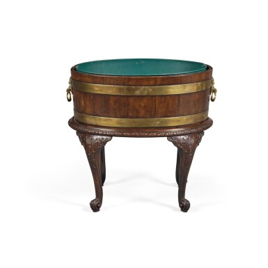View full screen - View 1 of Lot 100. A George II Brass-Bound Mahogany Oval Wine Cooler, Circa 1755.