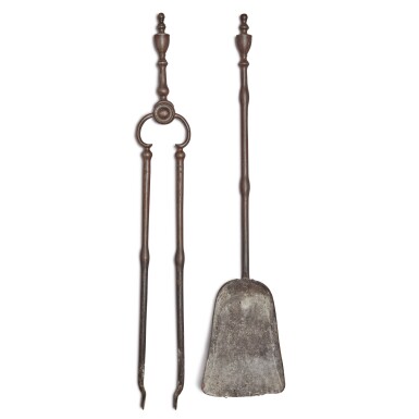 View full screen - View 1 of Lot 629. Very Fine Pair of Wrought Iron Fireplace Equipment, Pennsylvania or England, Circa 1790.