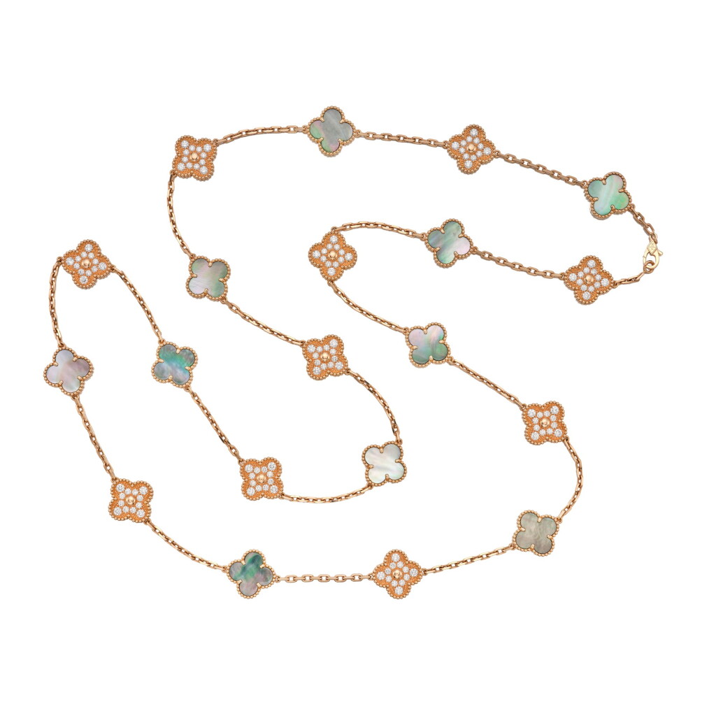 View full screen - View 1 of Lot 258. Mother-of-Pearl and Diamond 'Alhambra' Necklace, France.