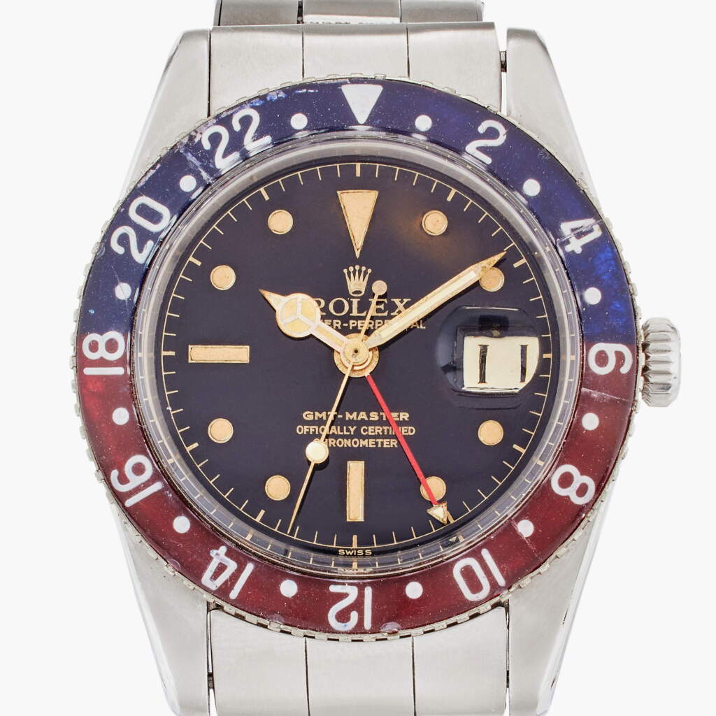 View full screen - View 1 of Lot 333. Reference 6542 GMT Master | A stainless steel automatic dual time wristwatch with date and bracelet, Circa 1958.