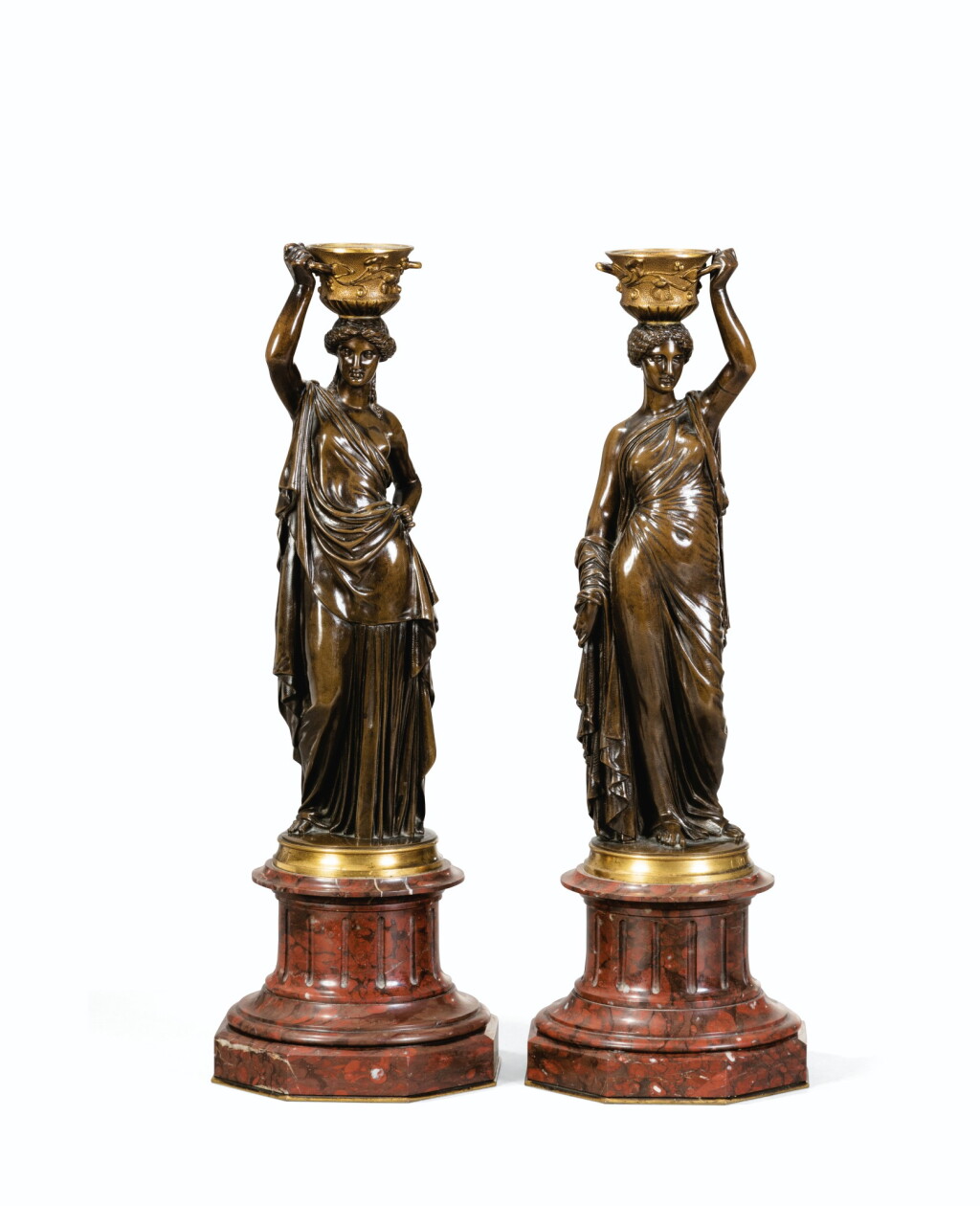 View full screen - View 1 of Lot 164. LOUIS-VALENTIN ELIAS ROBERT (1821-1874) | PAIRE DE BOUGEOIRS EN FORME DE CARYATIDES.