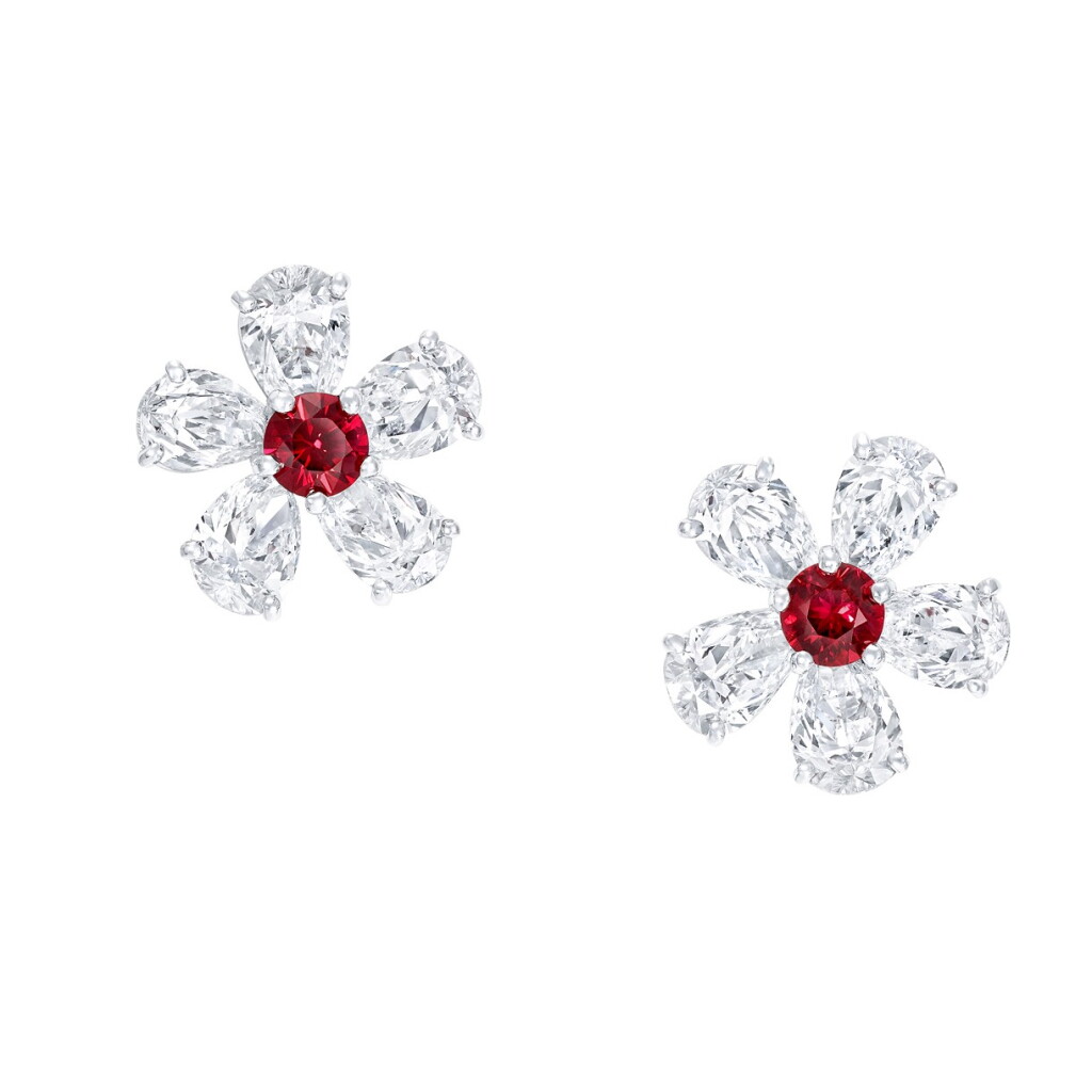 View full screen - View 1 of Lot 558. PAIR OF RUBY AND DIAMOND EARRINGS, GRAFF.