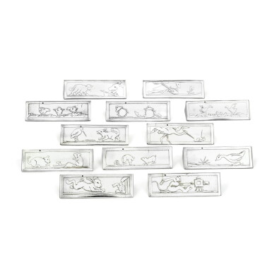 View full screen - View 1 of Lot 57. A set of twelve French Art Deco electroplate knife rests, maker's mark SP, circa 1930.