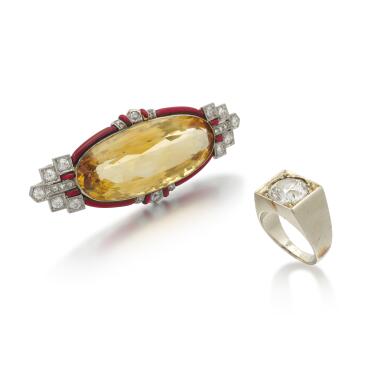View full screen - View 1 of Lot 41. Spilla gem set 1925/30 e anello con diamante.
