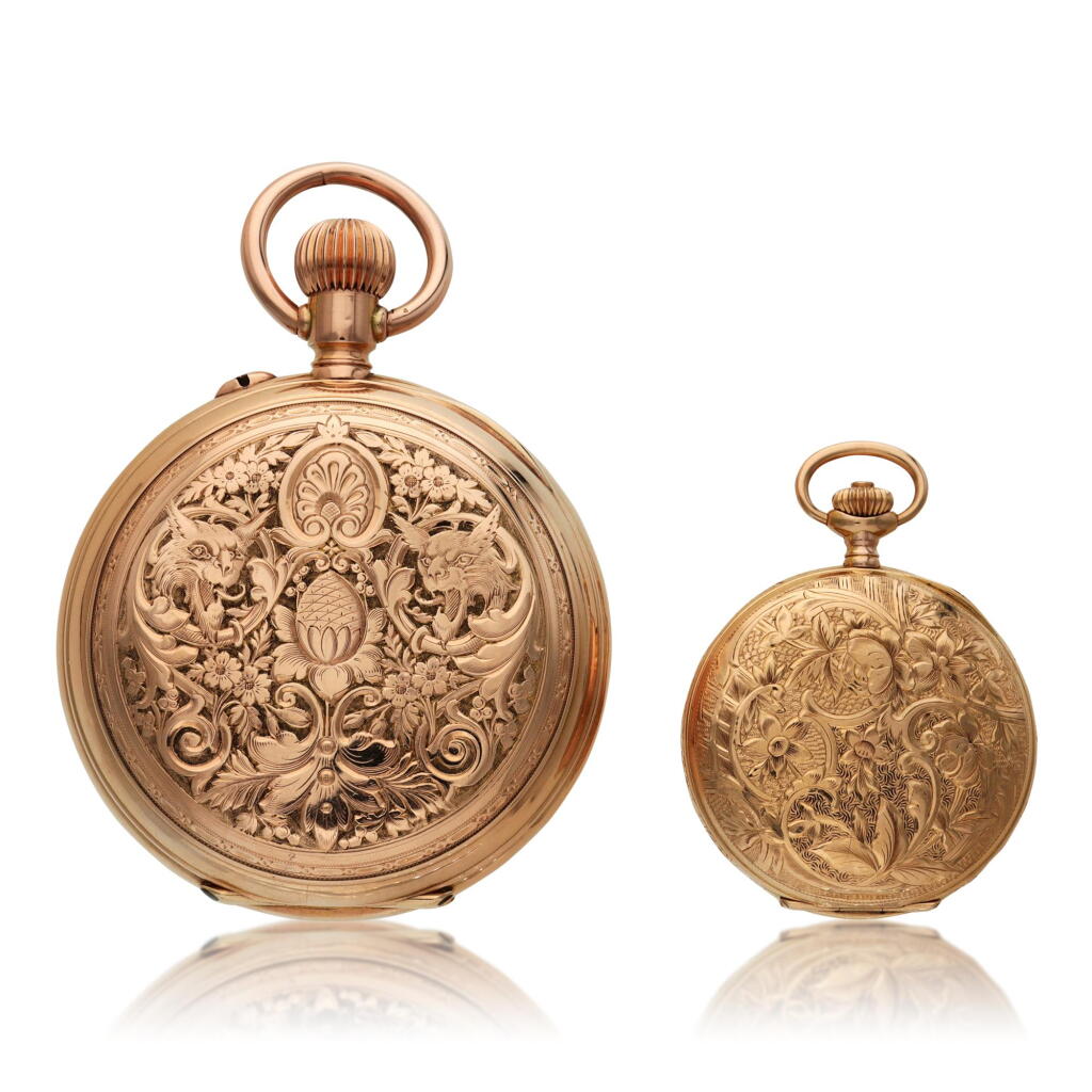View full screen - View 1 of Lot 125. C. Rossel & Cie Locle, and Omega, A pair of gold hunting cased watches, Circa 1910.