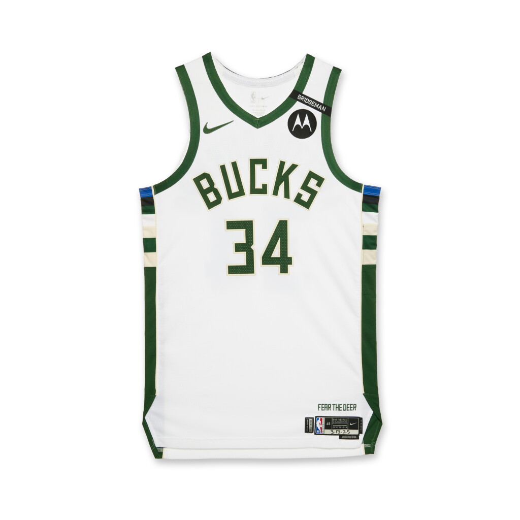 View full screen - View 1 of Lot 108. Giannis Antetokounmpo Milwaukee Bucks 2024-2025 Game Worn Association Edition Jersey | Double-Double.