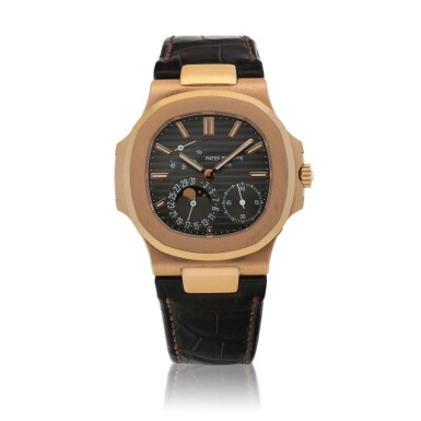 View full screen - View 1 of Lot 100. 'Geneva Seal' Nautilus, ref. 5712R-001 Pink gold wristwatch with moon phases, date and power reserve indication Circa 2009 | 百達翡麗 | 5712R-001型號「'Geneva Seal' Nautilus」粉紅金腕錶備月相、日期及動力儲存顯示,年份約2009.