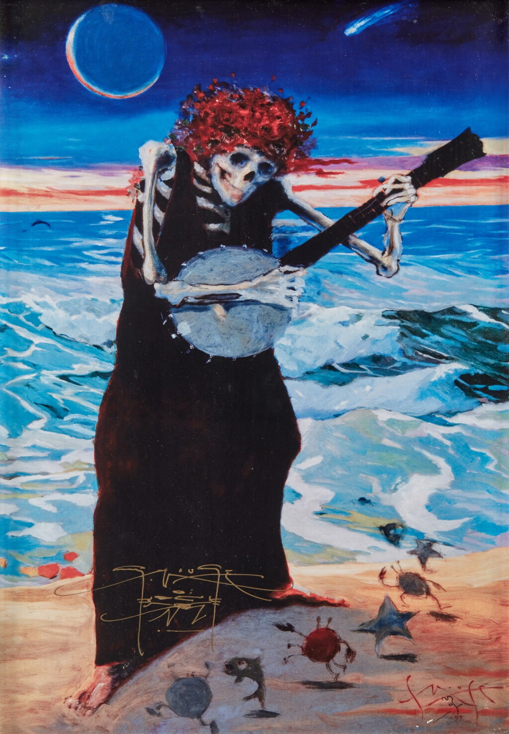 View full screen - View 1 of Lot 158. Stanley Mouse | Signed “Skeleton Playing Banjo” print.