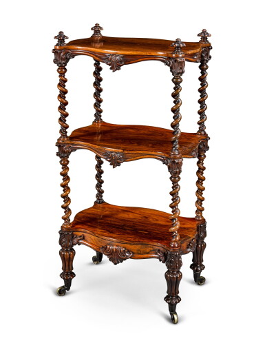View full screen - View 1 of Lot 169. An early Victorian rosewood whatnot, circa 1840, in the manner of Gillows.