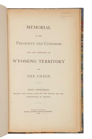 View full screen - View 1 of Lot 258. Wyoming | A memorial "praying for the admission of Wyoming into the Union of States".