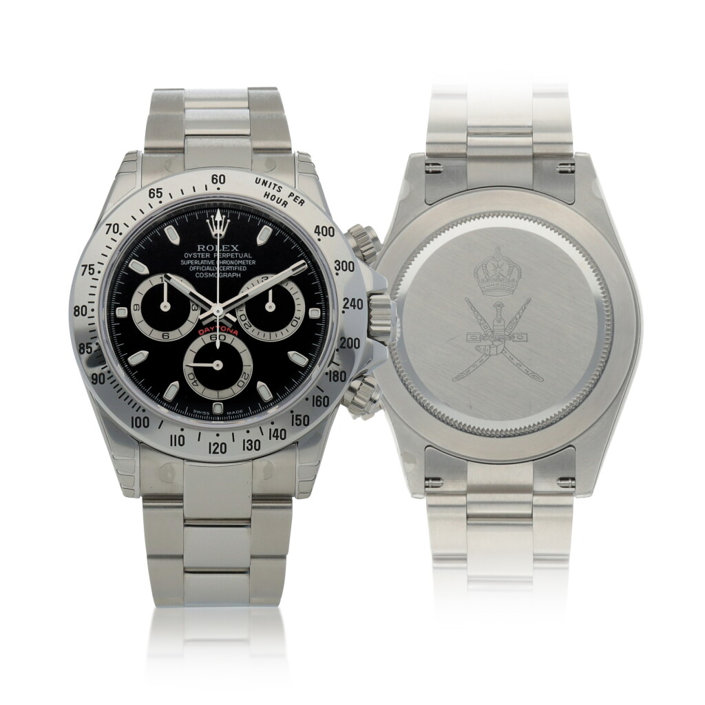 View full screen - View 1 of Lot 3. 'Khanjar' Daytona, Ref. 116520 Stainless steel chronograph wristwatch with bracelet Circa 2005.