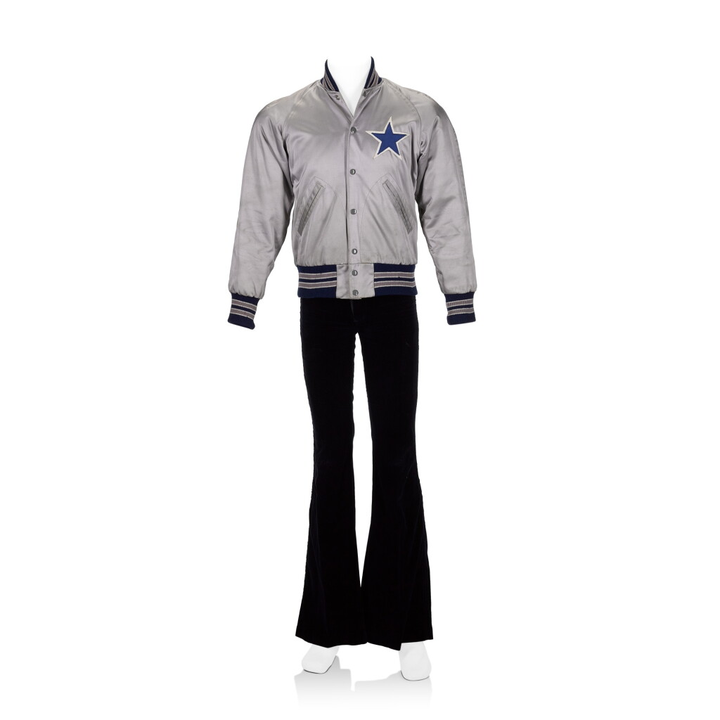 View full screen - View 1 of Lot 164. Freddie Mercury's 'Cowboy' bomber jacket and velvet flares, 1970s.