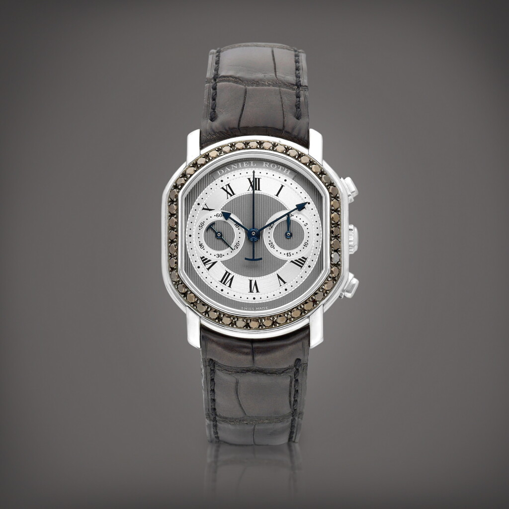 View full screen - View 1 of Lot 8947. Masters Chronograph, Reference 447.J.10 | A stainless steel and black sapphire-set chronograph wristwatch, Circa 2000 | Masters Chronograph 型號447.J.10 | 精鋼鑲黑色藍寶石計時腕錶,約2000年製.