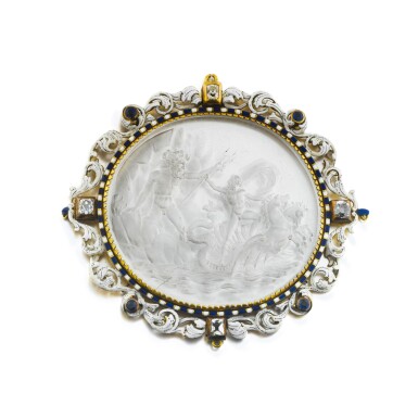 View full screen - View 1 of Lot 1040. A gem-set gold-mounted rock-crystal Renaissance Revival pendant, Probably French, mid 19th century.