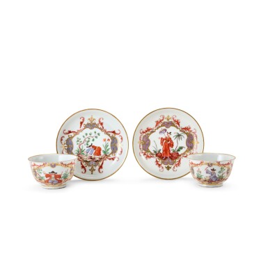 View full screen - View 1 of Lot 326. A pair of Doccia porcelain chinoiserie teabowls and saucers, circa 1760.