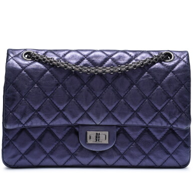 View full screen - View 1 of Lot 99. Blue Metallic Aged Calfskin 2.55 Reissue Double Flap Medium Ruthenium Hardware, 2008 - 2009.