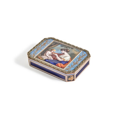 View full screen - View 1 of Lot 103. A gold and enamel snuff box, Hanau, circa 1805, .