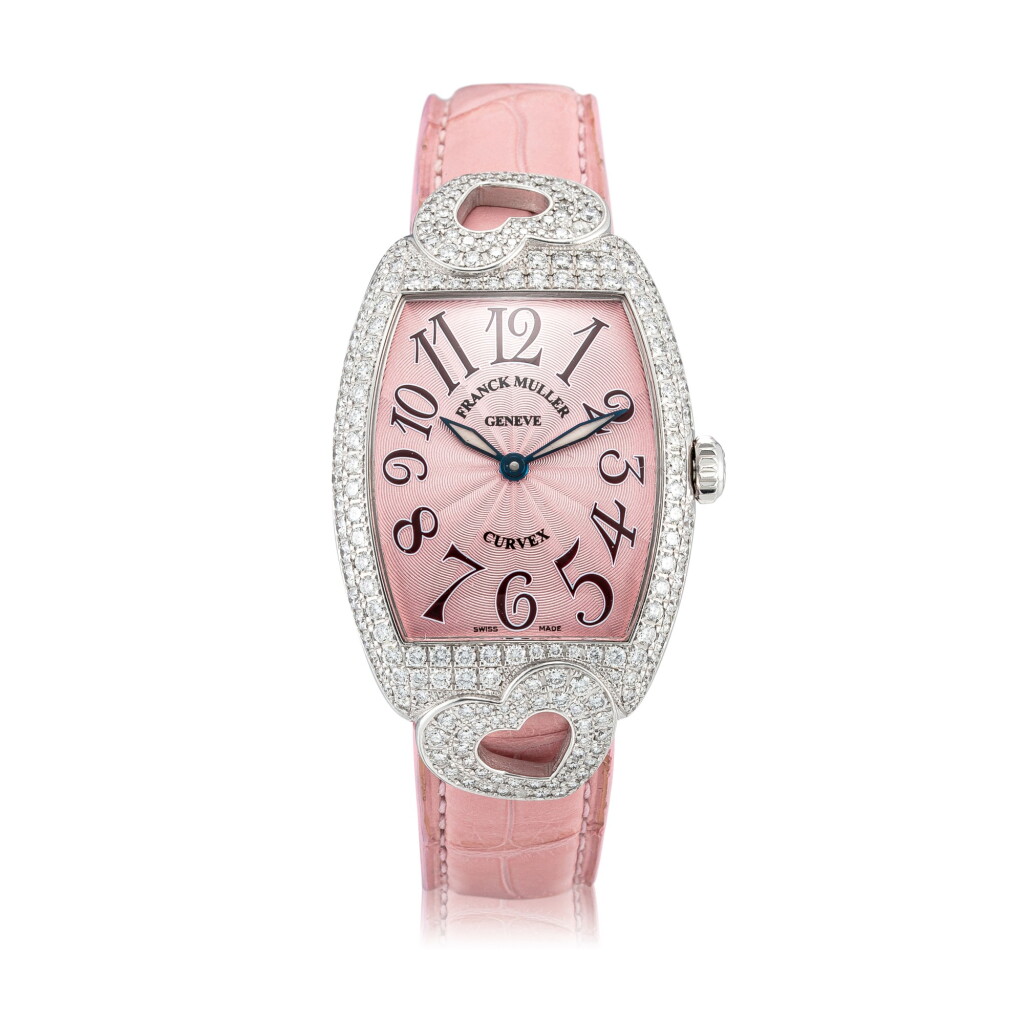 View full screen - View 1 of Lot 8057. Franck Muller | Curvex, Reference 7502 QZ HJ, A white gold and diamond-set wristwatch, Circa 2000 | Curvex 型號7502 QZ HJ 白金鑲鑽石腕錶,約2000年製.