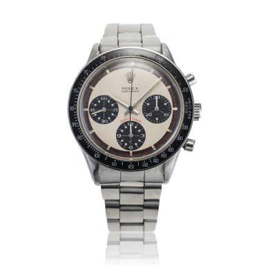 View full screen - View 1 of Lot 90. Reference 6241 'Paul Newman' Daytona | A stainless steel chronograph wristwatch with bracelet, Circa 1969 | 勞力士 6241 型號 'Paul Newman' Daytona | 精鋼計時鍊帶腕錶,約1969年製.