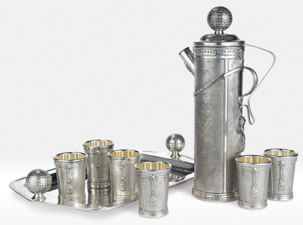 View full screen - View 1 of Lot 236. GEORGE BERRY | "GOLF" COCKTAIL SET, MODEL NO. 1921.