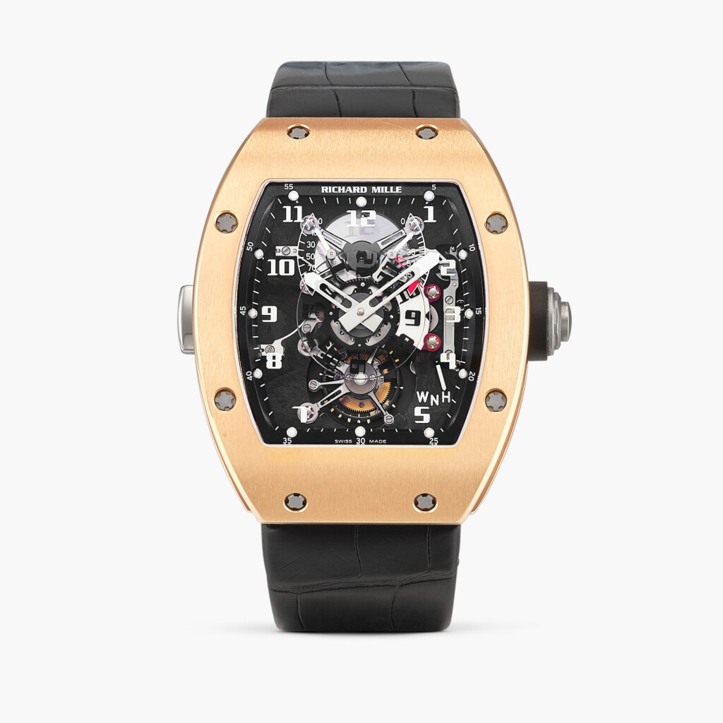View full screen - View 1 of Lot 2417. Reference RM003 | A pink gold semi-skeletonised dual time zone tourbillon wristwatch with power reserve and torque indication, Circa 2021.