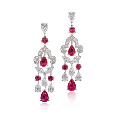 View full screen - View 1 of Lot 1871. Pair of Ruby and Diamond Earrings |格拉夫| 紅寶石 配 鑽石 耳墜一對.