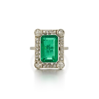 View full screen - View 1 of Lot 165. Emerald and Diamond Ring .