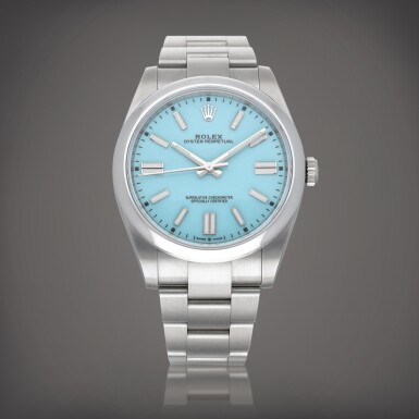 View full screen - View 1 of Lot 142. Oyster 'Tiffany Blue', Reference 124300 A stainless steel wristwatch with bracelet Circa 2020 | 勞力士 | Oyster 'Tiffany Blue' 型號 124300 精鋼鍊帶腕錶,製作年份約 2020.